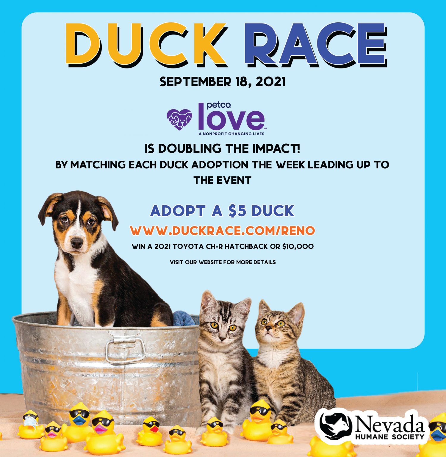 The 2021 Duck Race Nevada Humane Society With Shelters located in